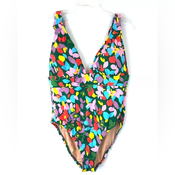 J Crew Women’s Tie Shoulder Confetti Print One Piece Swimsuit Size 16